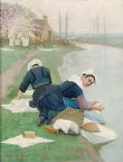 Lionel Walden Women Washing Laundry on a River Bank, oil painting by Lionel Walden oil painting on canvas